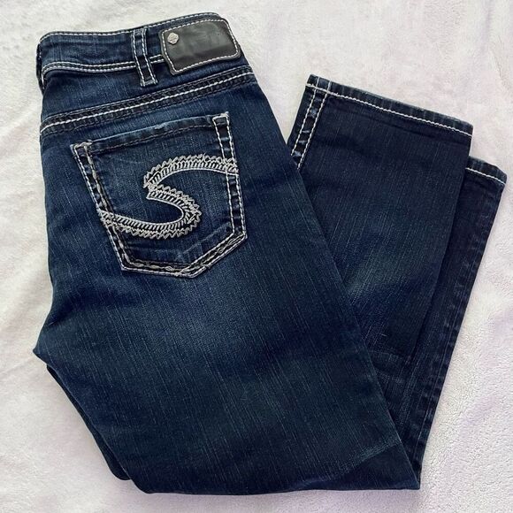 Suki High Capri Dark Wash Heavy Stitch Size 32 - Picture 1 of 8